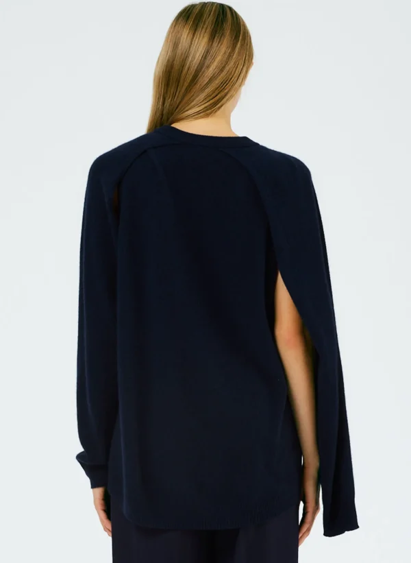 Tibi Feather Weight Cashmere Easy Cocoon Tunic Navy Best Sale