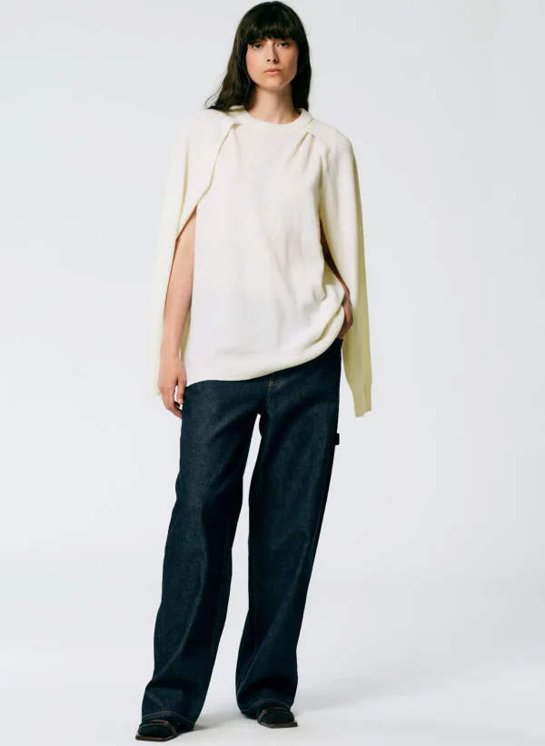 Tibi Feather Weight Cashmere Easy Cocoon Tunic Ivory Shop