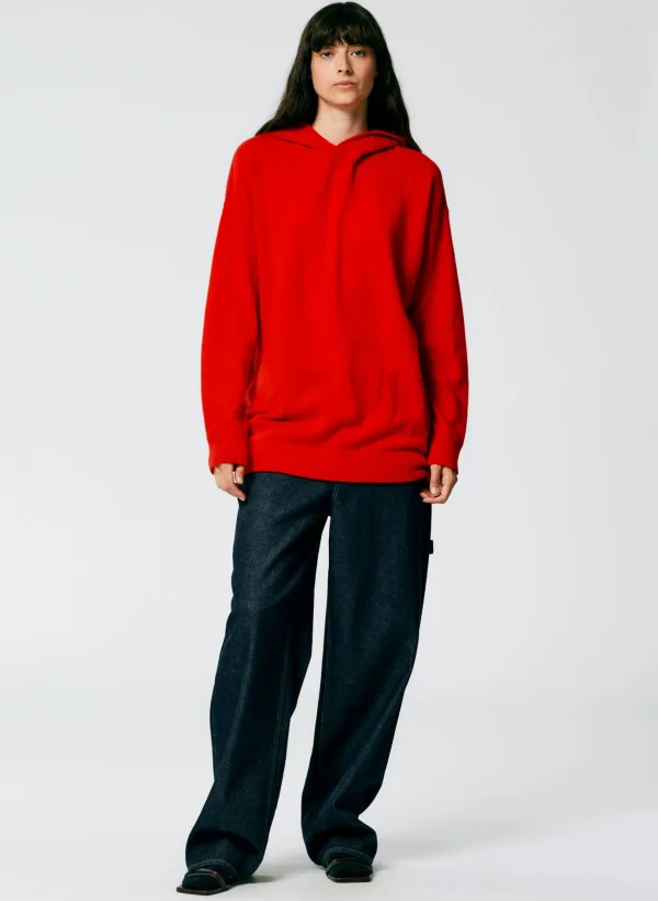 Tibi Feather Weight Cashmere Easy Mens Hoodie Red Best