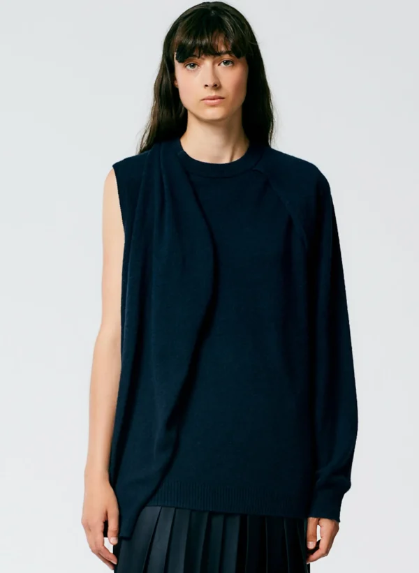 Tibi Feather Weight Cashmere Easy Cocoon Tunic Navy Best Sale