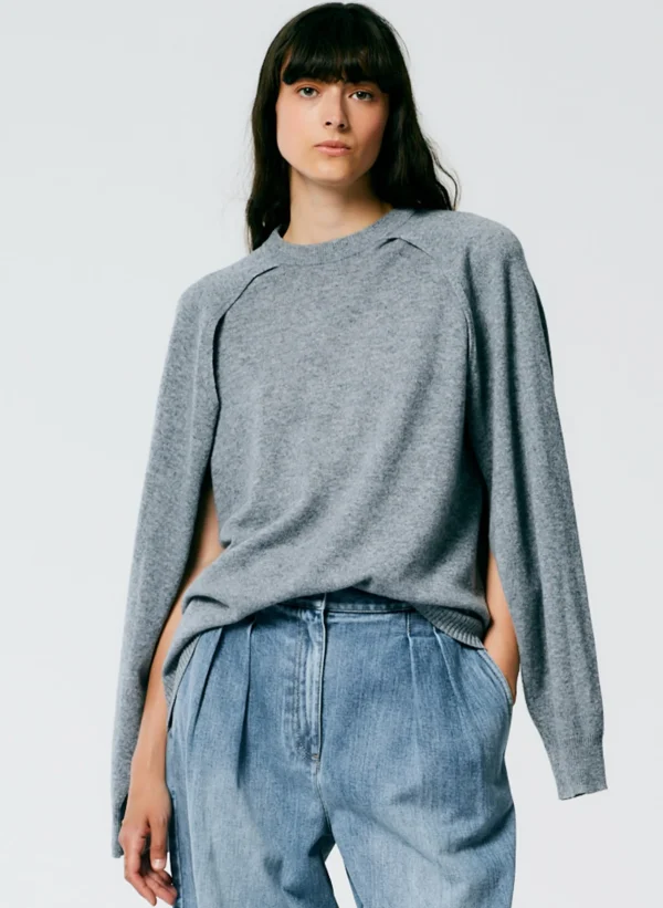 Tibi Feather Weight Cashmere Easy Cocoon Tunic Heather Grey Cheap