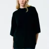 Tibi Feather Weight Cashmere Oversized Easy T-Shirt Black Cheap
