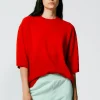 Tibi Feather Weight Cashmere Oversized Easy T-Shirt Red Best Sale