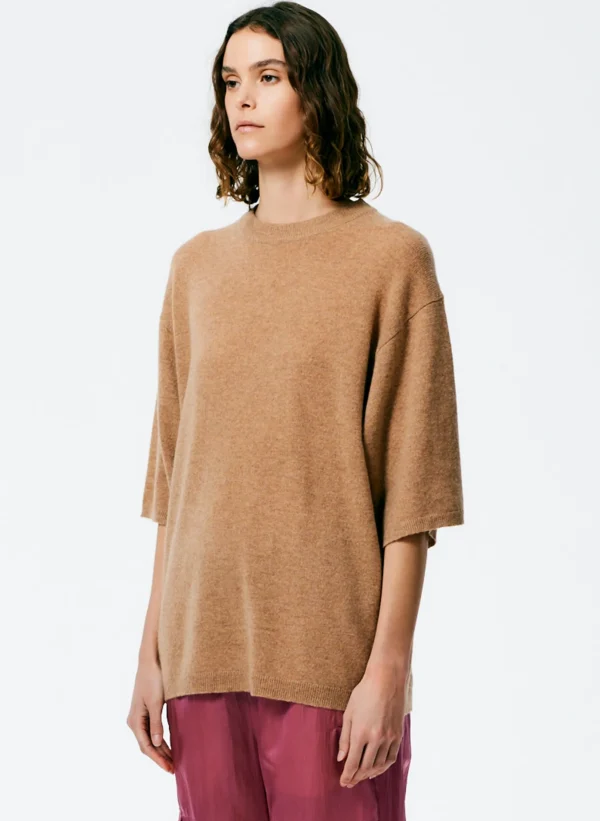 Tibi Feather Weight Cashmere Oversized Easy T-Shirt Sand Discount