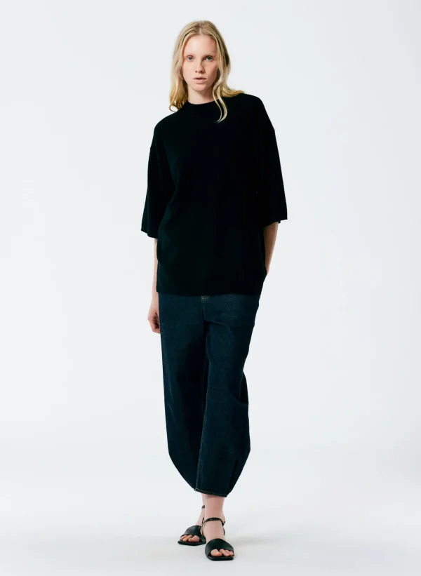 Tibi Feather Weight Cashmere Oversized Easy T-Shirt Black Cheap