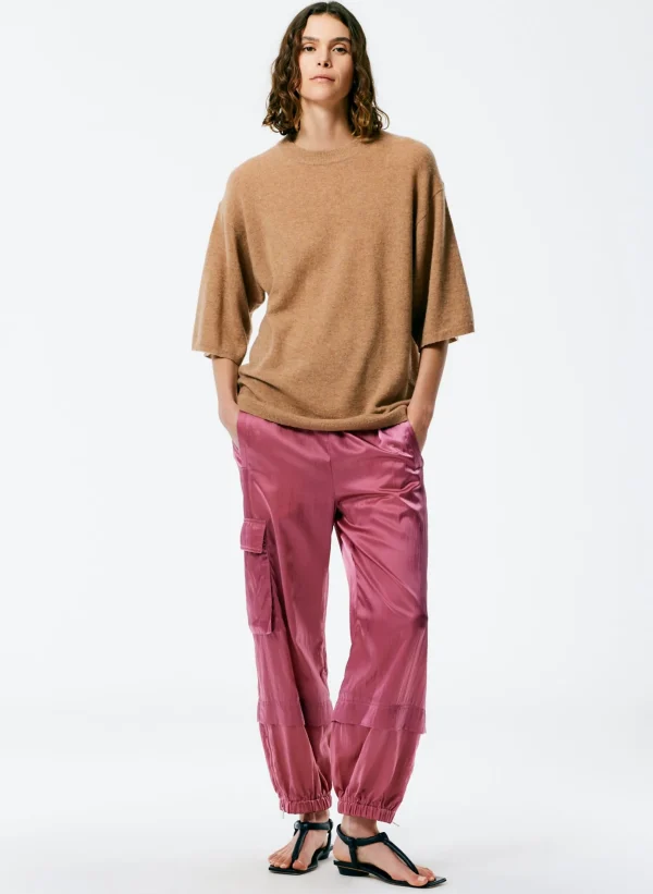 Tibi Feather Weight Cashmere Oversized Easy T-Shirt Sand Discount