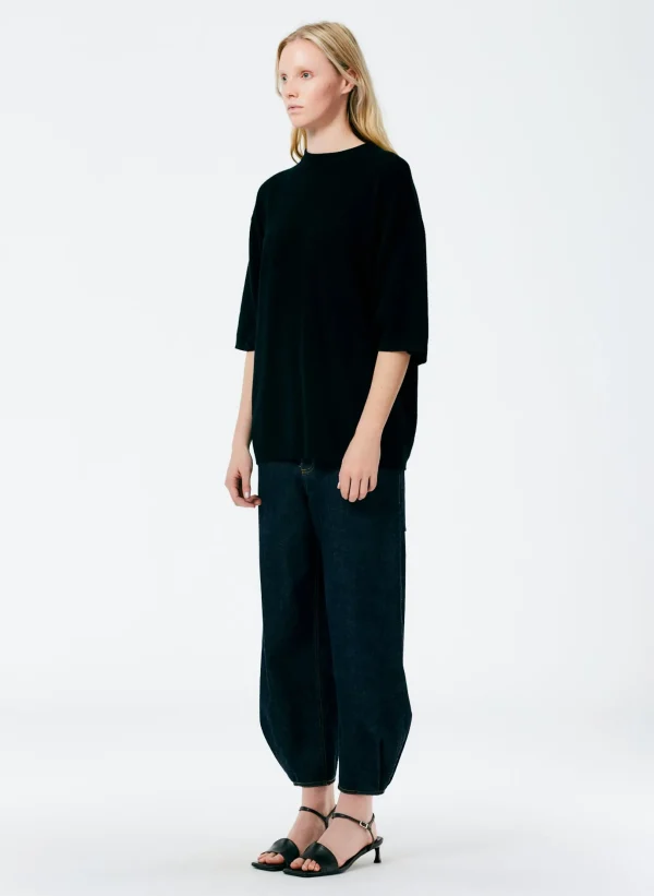 Tibi Feather Weight Cashmere Oversized Easy T-Shirt Black Cheap