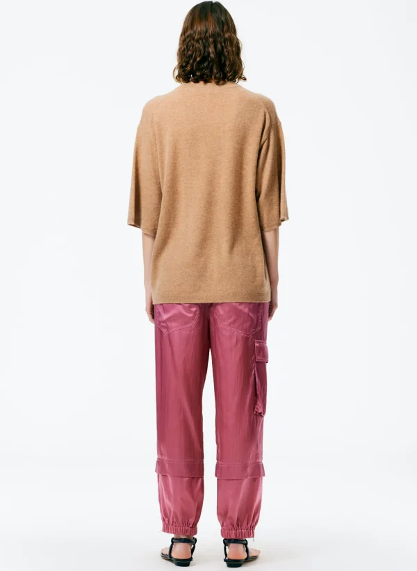 Tibi Feather Weight Cashmere Oversized Easy T-Shirt Sand Discount