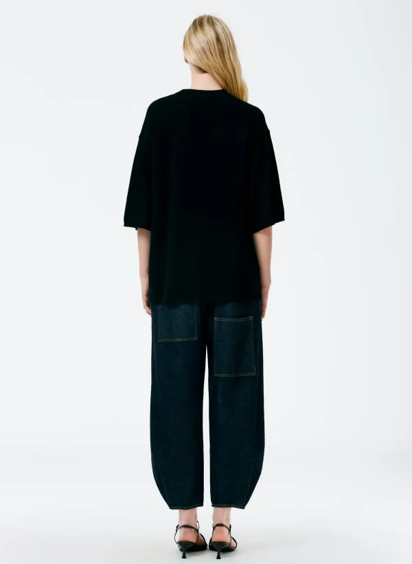 Tibi Feather Weight Cashmere Oversized Easy T-Shirt Black Cheap