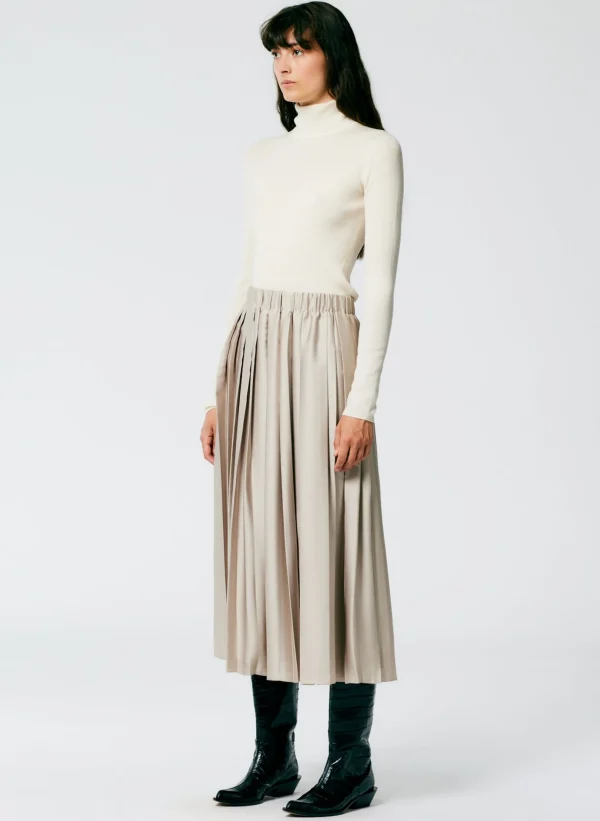 Tibi Feather Weight Pleated Pull On Skirt Light Tan Hot