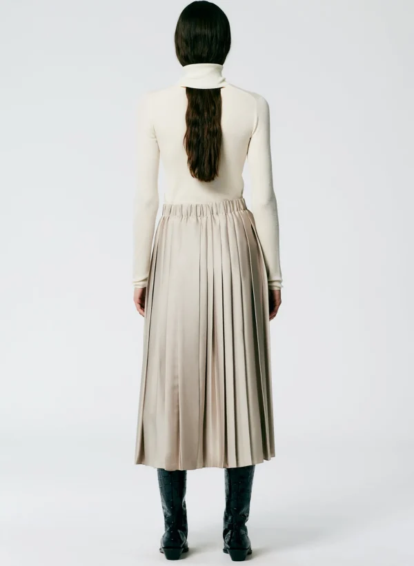 Tibi Feather Weight Pleated Pull On Skirt Light Tan Hot