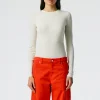 Tibi Feather Weight Ribbed Crewneck Pullover Sweater Off White Sale