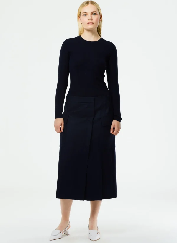 Tibi Feather Weight Ribbed Crewneck Pullover Sweater Navy Shop