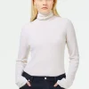 Tibi Featherweight Ribbed Sweater Turtleneck Pullover Off White Clearance