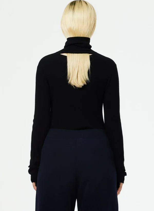 Tibi Featherweight Ribbed Sweater Turtleneck Pullover Black Online