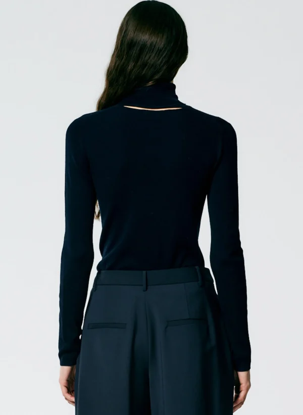 Tibi Featherweight Ribbed Sweater Turtleneck Pullover Navy Online