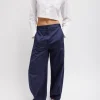 Tibi Garment Dyed Silky Cotton Sid Pant Navy New