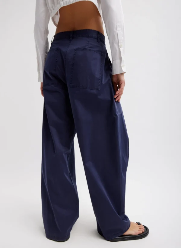 Tibi Garment Dyed Silky Cotton Sid Pant Navy New