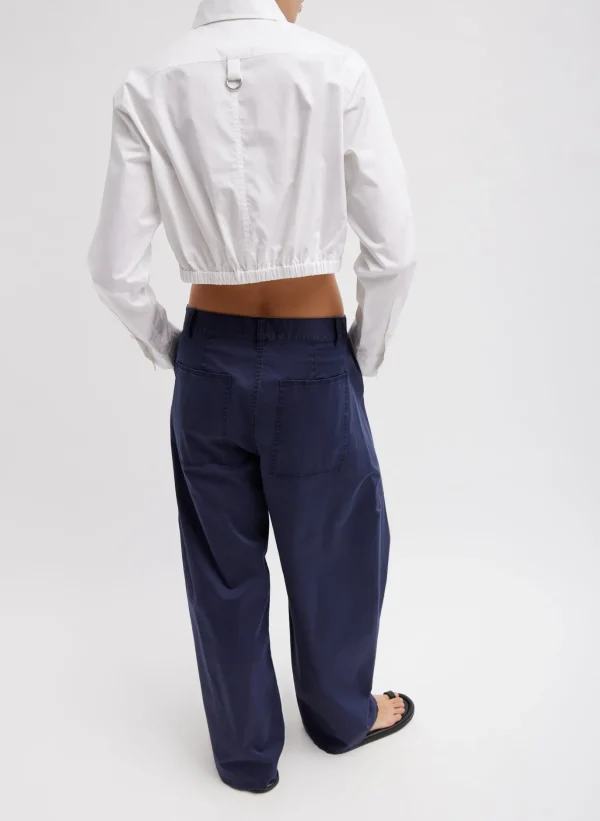 Tibi Garment Dyed Silky Cotton Sid Pant Navy New