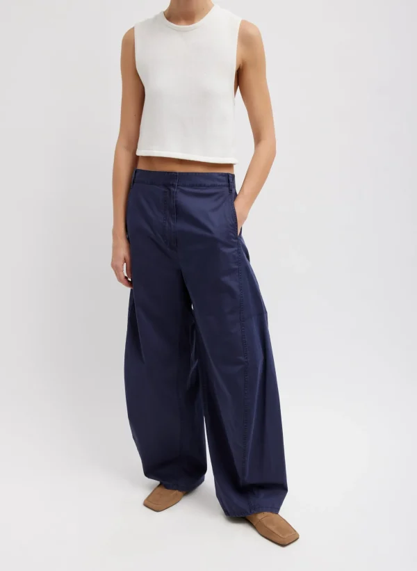 Tibi Garment Dyed Silky Cotton Sid Pant Navy New