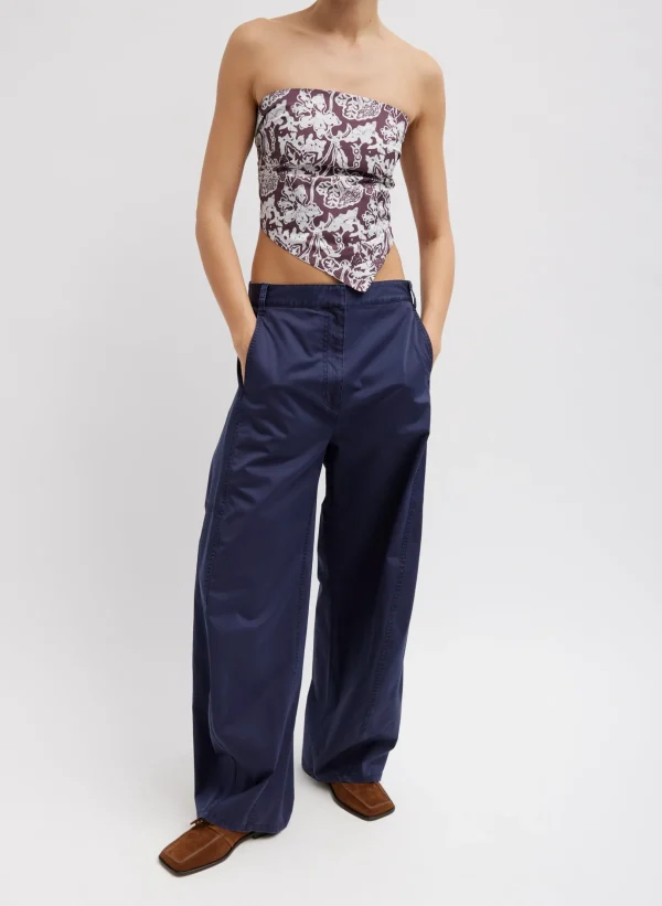 Tibi Garment Dyed Silky Cotton Sid Pant Navy New