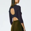 Tibi Giselle Stretch Sweater Circle Openback Pullover Navy Fog Store