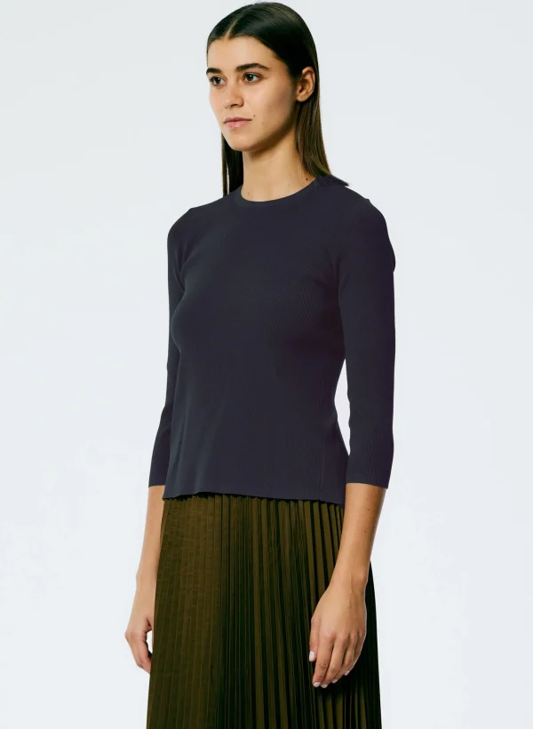 Tibi Giselle Stretch Sweater Circle Openback Pullover Navy Fog Store