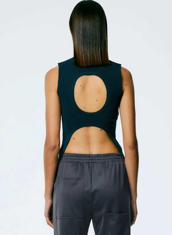 Tibi Giselle Stretch Sweater Circle Openback Tank Navy Fog Online
