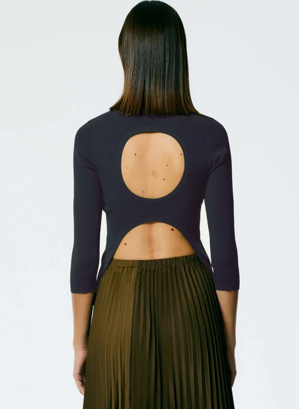 Tibi Giselle Stretch Sweater Circle Openback Pullover Navy Fog Store