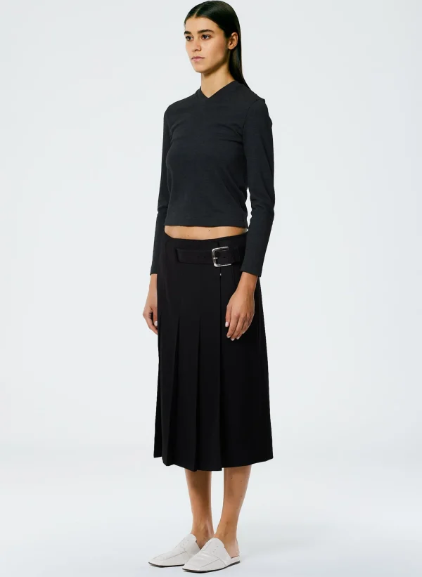 Tibi Grain De Poudre Wide Pleat Wrap Skirt Black New