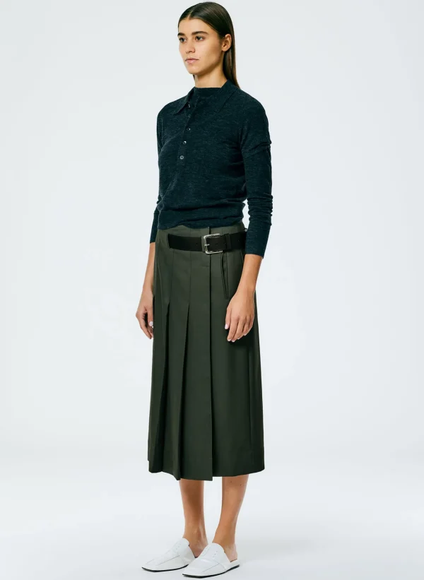 Tibi Grain De Poudre Wide Pleat Wrap Skirt Grey Pine Cheap