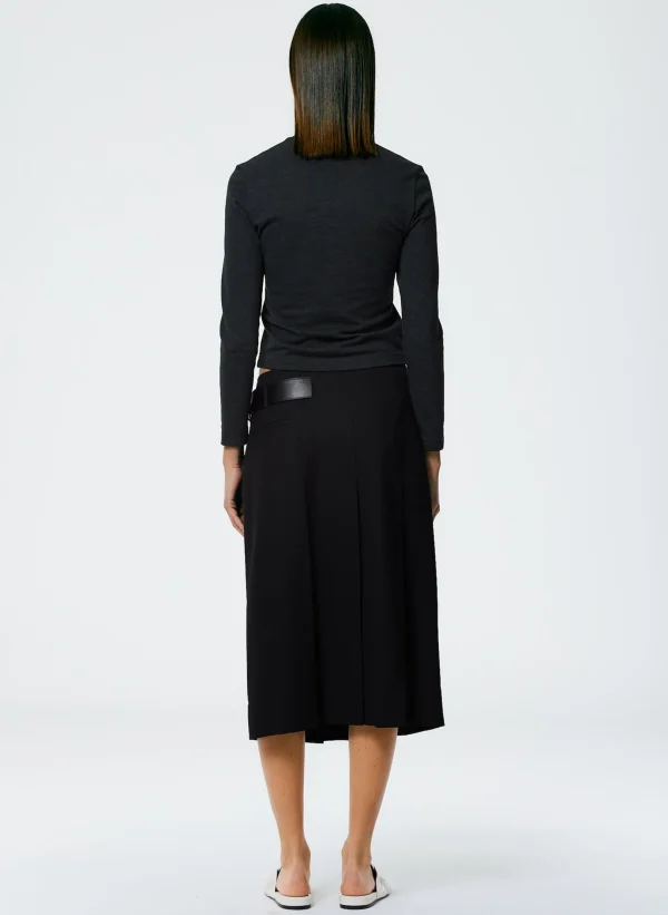 Tibi Grain De Poudre Wide Pleat Wrap Skirt Black New