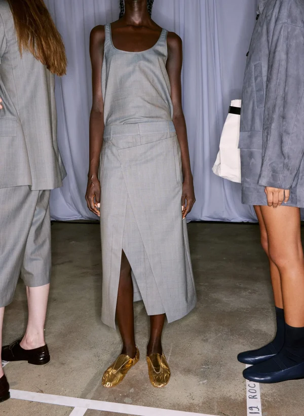 Tibi Grant Crossdye Suiting Wrap Trouser Skirt Grey Multi Cheap