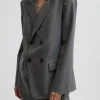 Tibi Grant Suiting Double Breasted Blazer Grey Multi Store