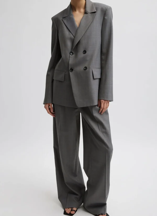 Tibi Grant Suiting Double Breasted Blazer Grey Multi Store