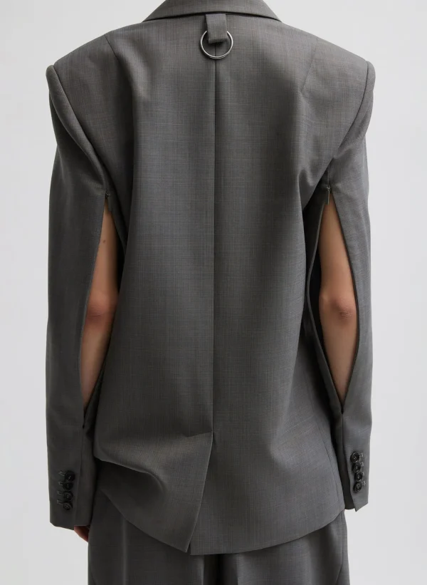Tibi Grant Suiting Double Breasted Blazer Grey Multi Store
