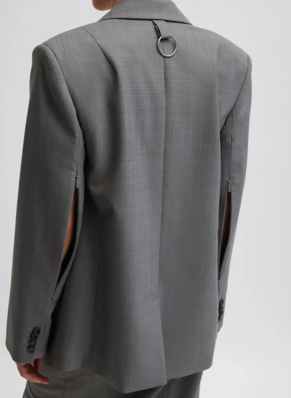 Tibi Grant Suiting Double Breasted Blazer Grey Multi Store