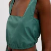 Tibi Italian Sporty Nylon Cropped Square Neck Top Dark Hunter Green Flash Sale