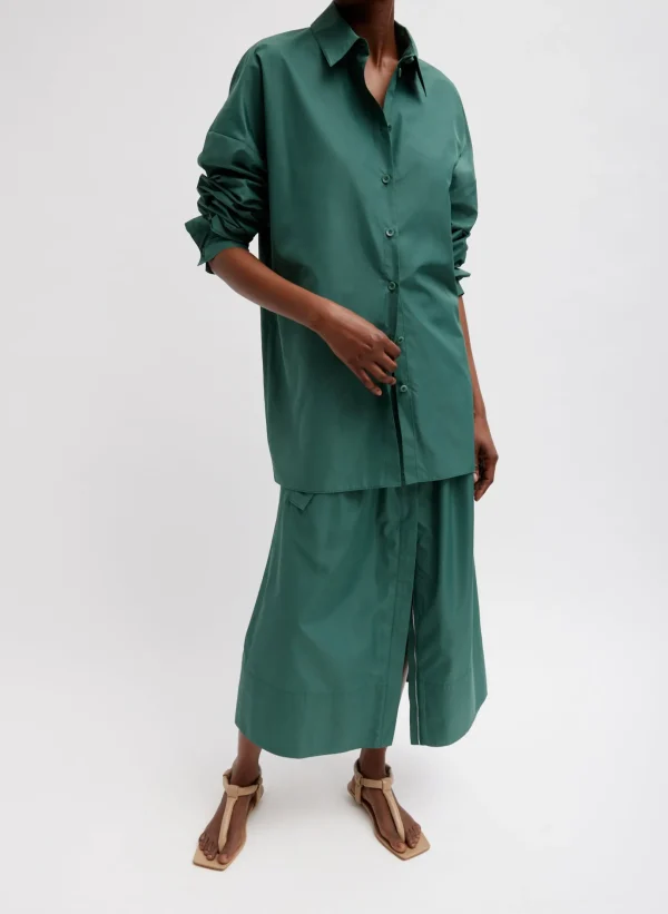 Tibi Italian Sporty Nylon Full Skirt Dark Hunter Green New