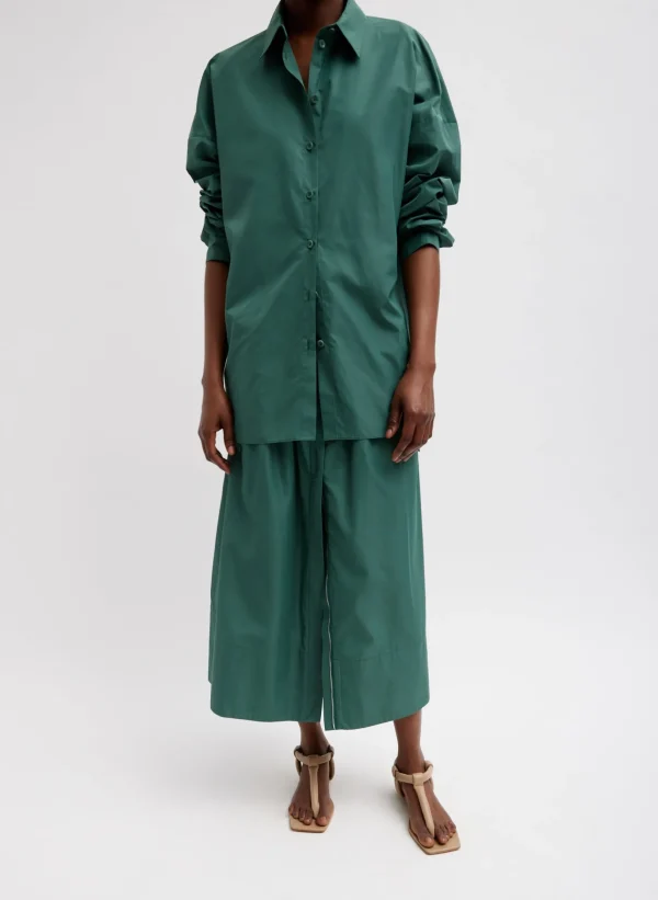 Tibi Italian Sporty Nylon Shirt With Cocoon Back Dark Hunter Green Cheap
