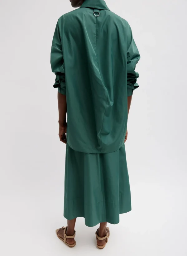 Tibi Italian Sporty Nylon Shirt With Cocoon Back Dark Hunter Green Cheap