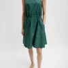 Tibi Italian Sporty Nylon Short Tank Dress Dark Hunter Green Clearance