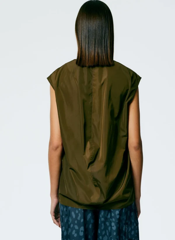 Tibi Italian Sporty Nylon Sleeveless V-Neck Top Wood Online