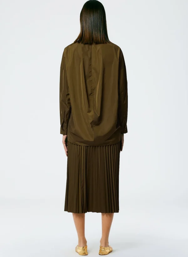 Tibi Italian Sporty Nylon Sunray Pleated Pull On Skirt Wood Fashion