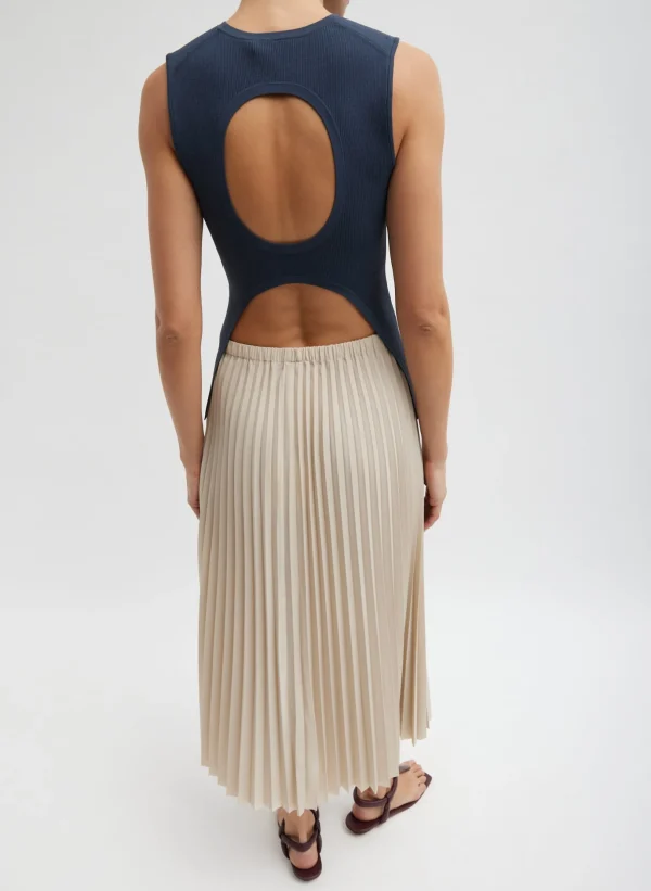 Tibi Italian Sporty Nylon Sunray Pleated Pull On Skirt Ash Flash Sale