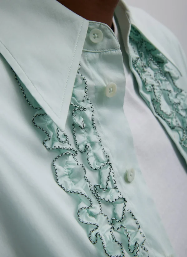 Tibi Light Weight Cotton Nylon Easy Tuxedo Shirt Mint Discount