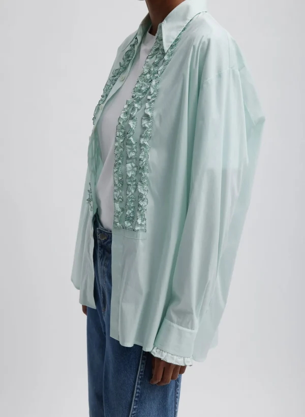 Tibi Light Weight Cotton Nylon Easy Tuxedo Shirt Mint Discount