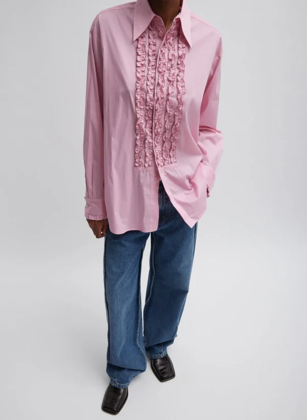 Tibi Light Weight Cotton Nylon Easy Tuxedo Shirt Pink Discount