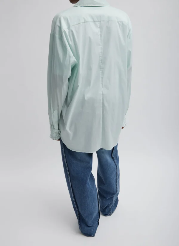 Tibi Light Weight Cotton Nylon Easy Tuxedo Shirt Mint Discount