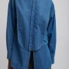 Tibi Light Weight Stone Wash Denim Tuxedo Shirt Denim Blue New